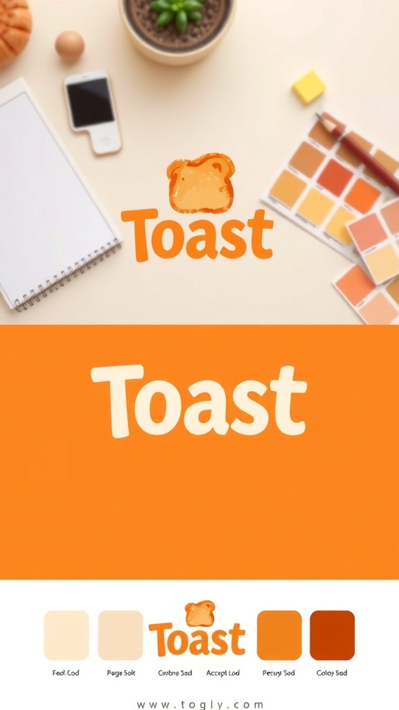A digital logo design for Toast with warm colors and playful typography on a designer